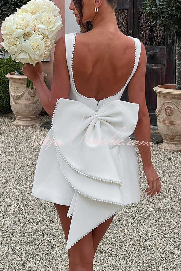 Stylish Pearl-embellished Large Bow Slim-fit Mini Dress roschic Stylish Pearl-embellished Large Bow Slim-fit Mini Dress roschic