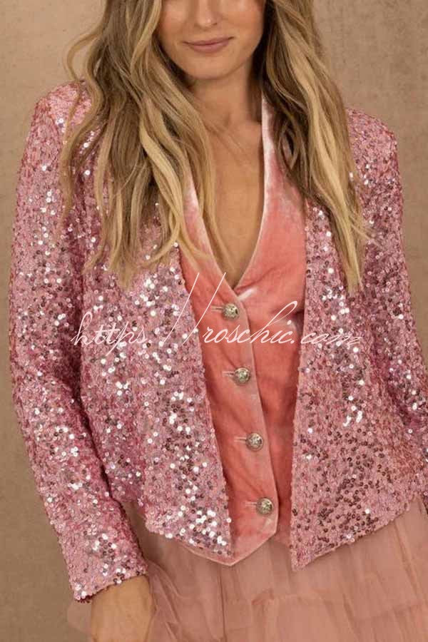 I'm Down To Party Sequin Open Front Crop Jacket