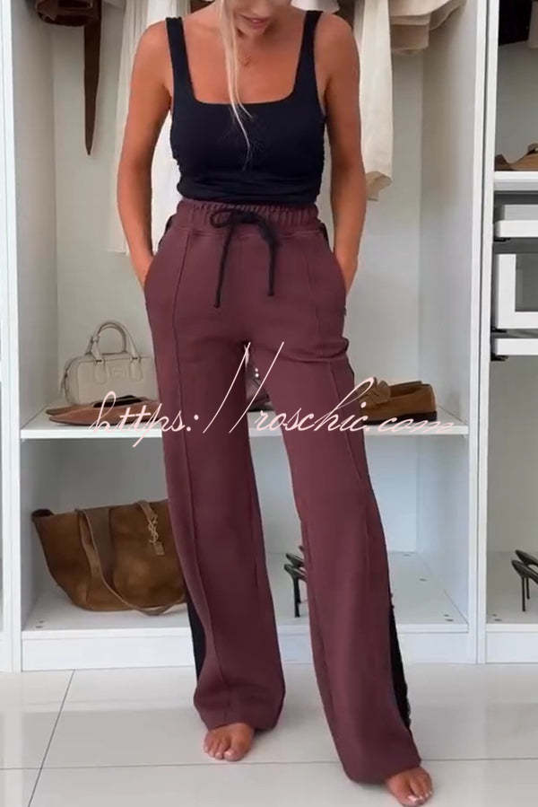 Fashion Lace Panel Long-sleeved Crop Top and Elastic Waist Tie Pocket Casual Pants Set