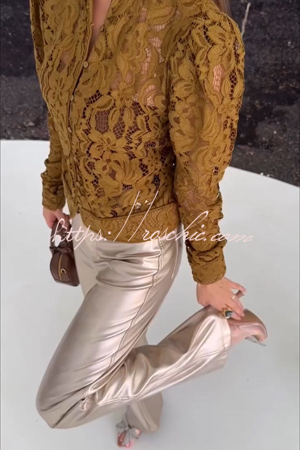 Ceyvan Metallic Fabric High-waist Pocket Straight Leg Stretch Pants