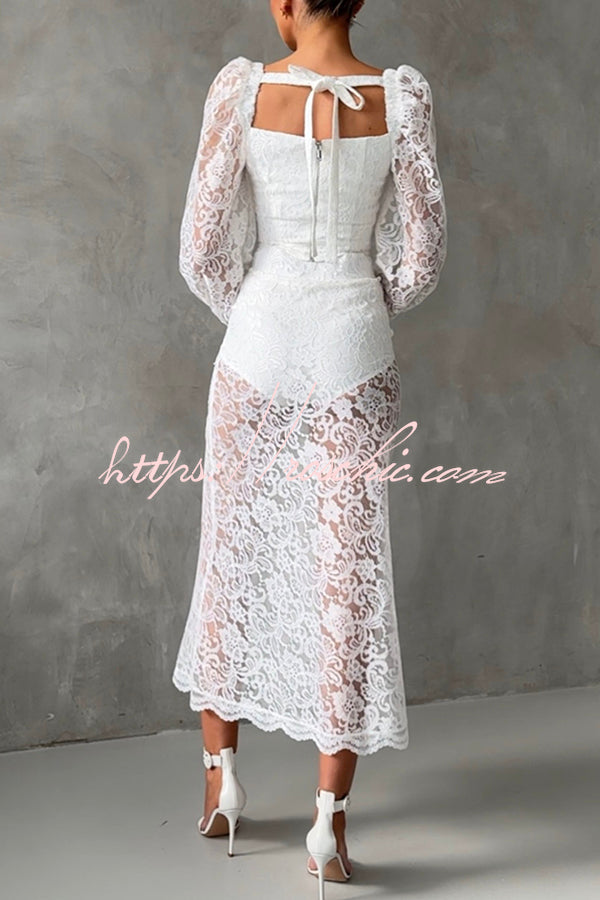 Timeless Moment Floral Lace High Rise Elastic Waist Midi Skirt