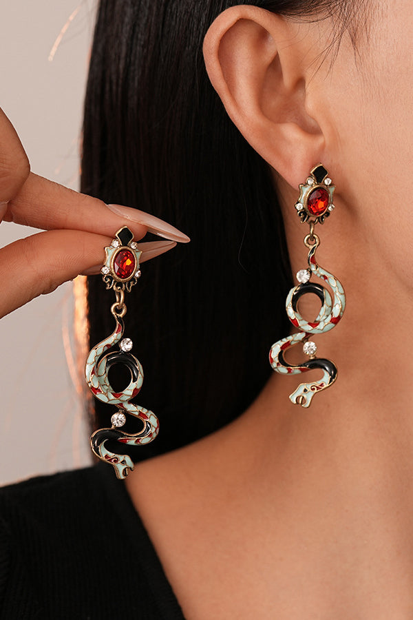 Fashionable Colorful Oil-drop Snake-shaped Gemstone Earrings