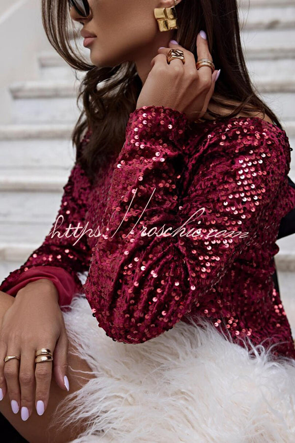 Perfect Gift Sequin Back Bow Detail Long Bell Sleeve Loose Mini Dress