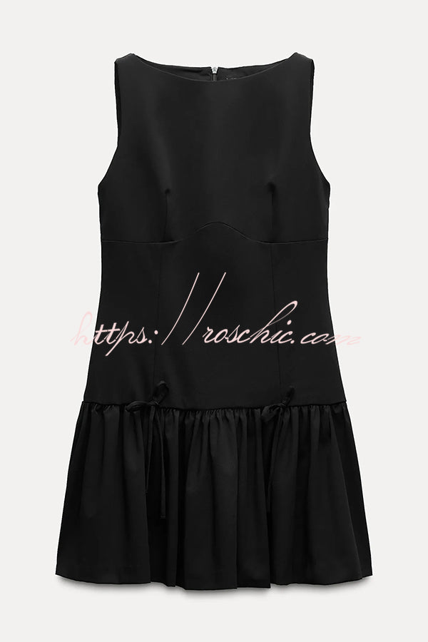 Solid Velvet Bow Embellished Sleeveless Mini Dress