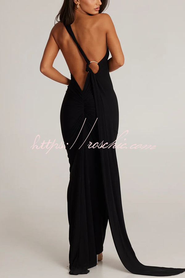 Sexy Backless Pleated Slim Solid Color Sleeveless Elegant Maxi Dress