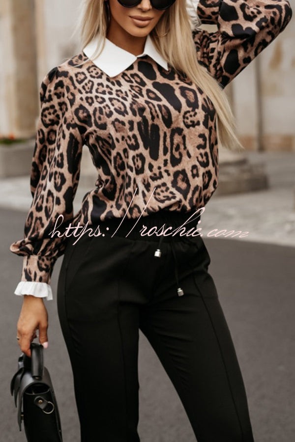 Leopard Print Lapel Long Sleeve Casual Shirt