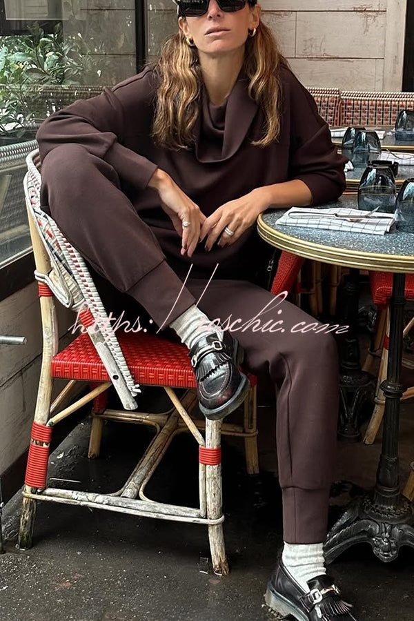 Afternoon Tea Time Turtleneck Side Zipper Sweatshirt and Elastic Waist Pocketed Loose Jogger Set