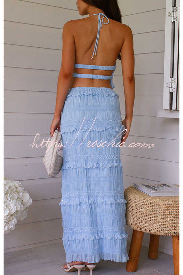 Feel Chic and Romantic Sequin Textured Material Drawstring Waist Tiered Maxi Skirt