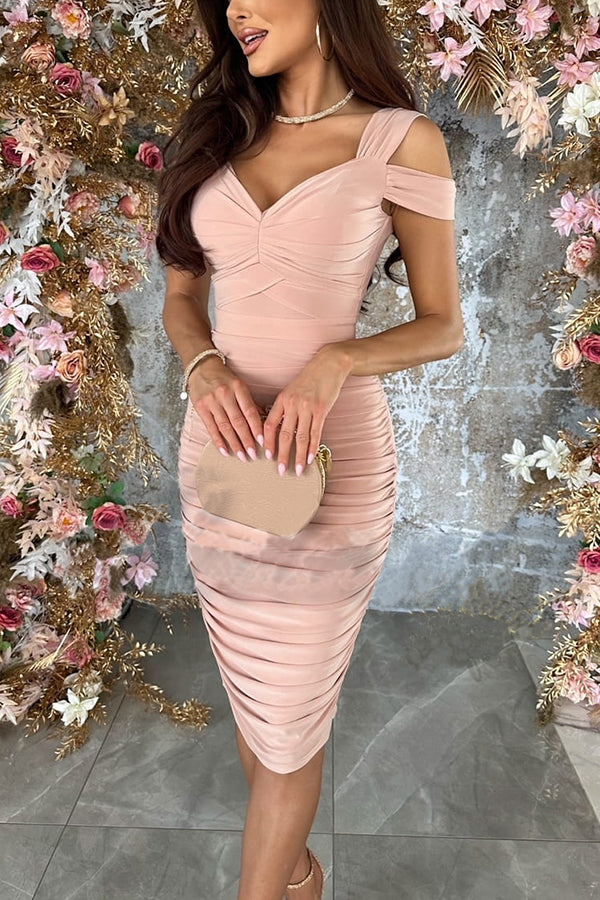 Raise A Toast Cold Shoulder Ruched Pencil Midi Dress – roschic