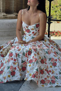 Fairy Tale Gorgeous Italian Rose Print Tulle Pocketed Slip Midi Dress