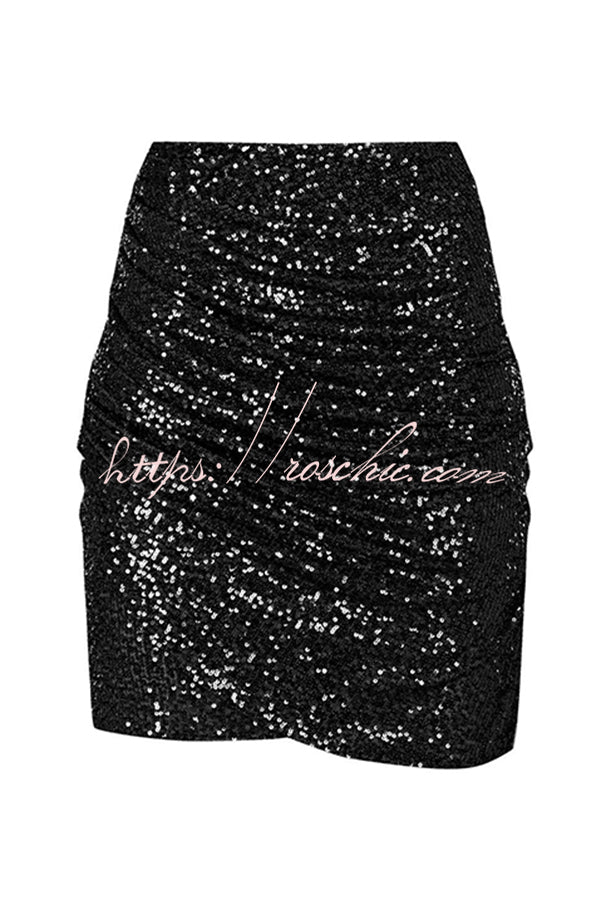 Stunning Days Sequined Elastic Waist Ruched Mini Skirt