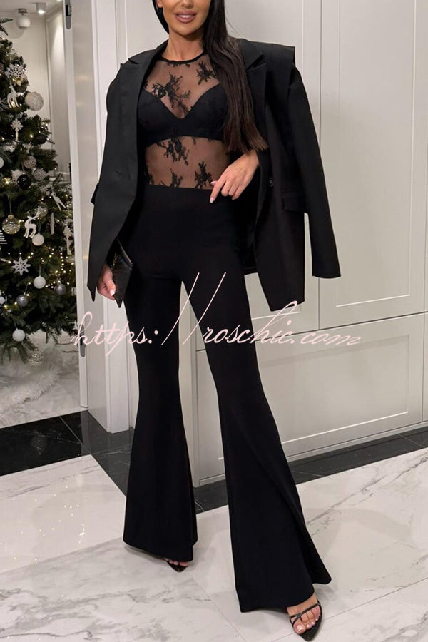 Elegant Sexy Touch Lace Mesh Long Sleeve Stretch Bodysuit