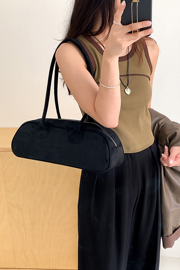 Vintage Suede Baguette Shoulder Bag