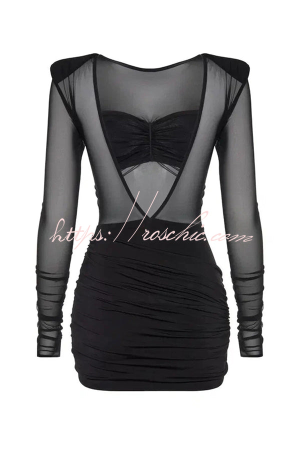 Sexy Mesh See-through Long-sleeved Backless Pleated Rompers