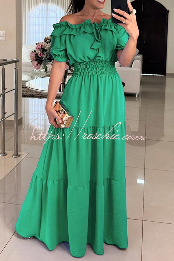 off shoulder smocked maxi dress Admit Your Feelings Off Shoulder Smocked Waist Maxi Dress – roschic