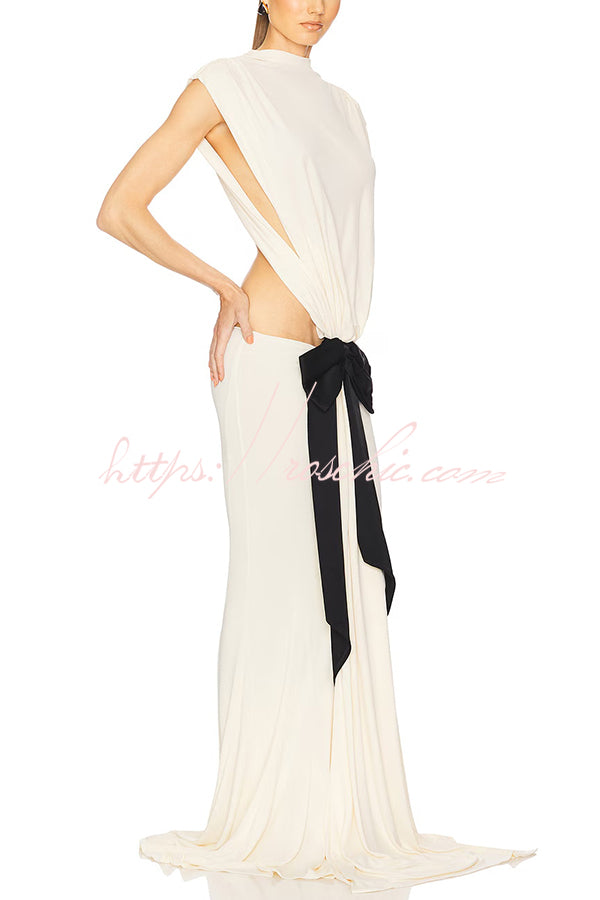 Sexy Open Back Bow Embellished Elegant Fishtail Maxi Dress