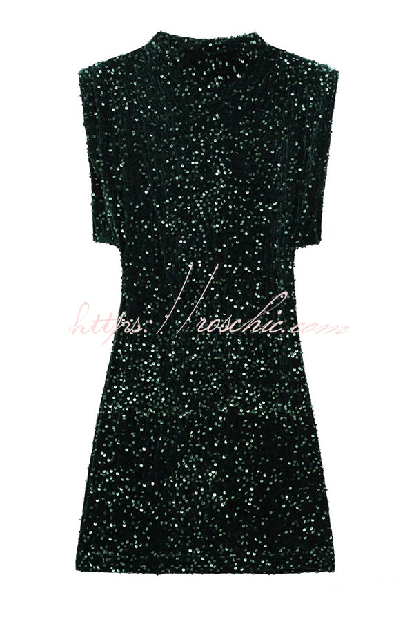 Fashionable Sequined Round Neck Sleeveless Slim-fit Mini Dress