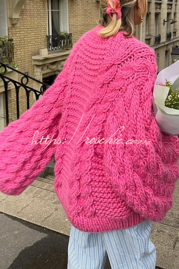 Solid Color Loose Round Neck Long Sleeve Casual Knitted Sweater