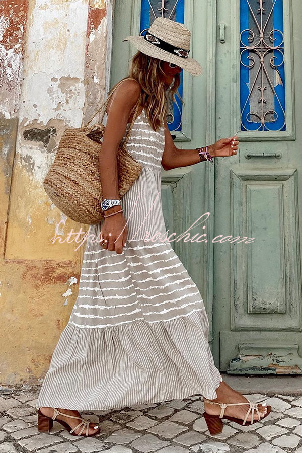 Summer Rise Striped Halter Neck A-line Maxi Dress – roschic