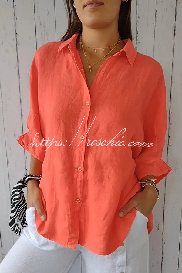 loose dress shirt women Linen Blend Solid Color Tie Back Loose Shirt Top – roschic