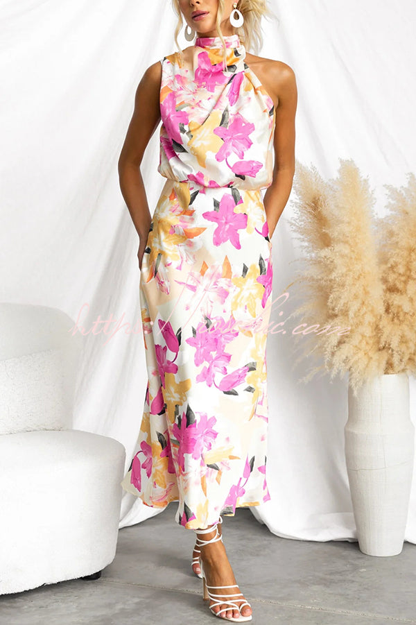 Floral Print Sleeveless Waisted Resort Maxi Dress