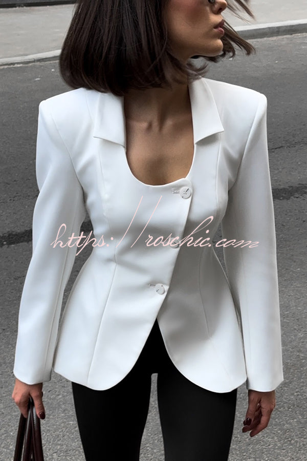 Solid Color Lapel Long Sleeve Casual Button Blazer