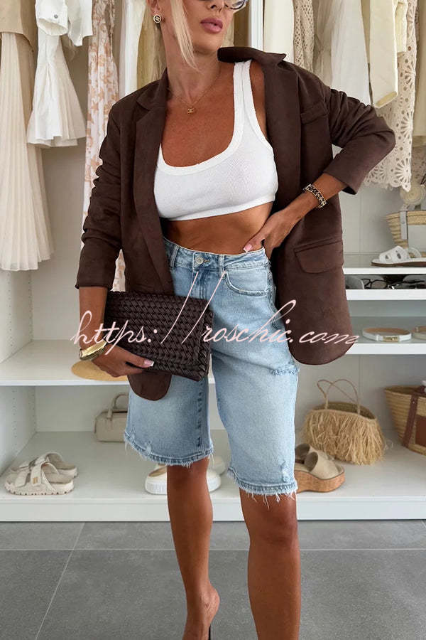 Fashion Denim Pocket Frayed Bermuda Shorts