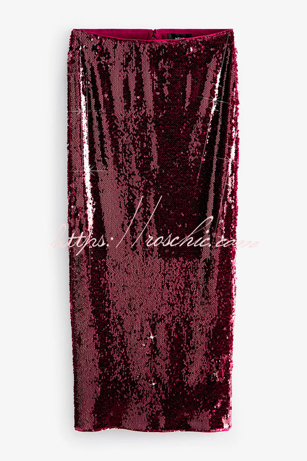 Feeling Festive Texture Sequin Elastic Waist Slit Maxi Skirt