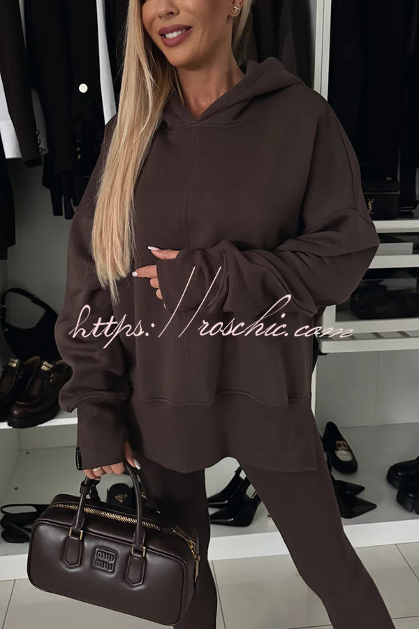 Fashion Loose Casual Hooded Long Sleeve Sweatshirt and Elastic Waist Leggings Set