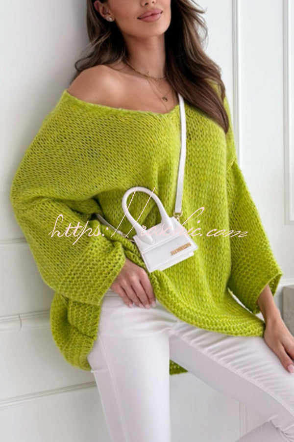 Solid Color Loose V-neck Casual Knitted Sweater