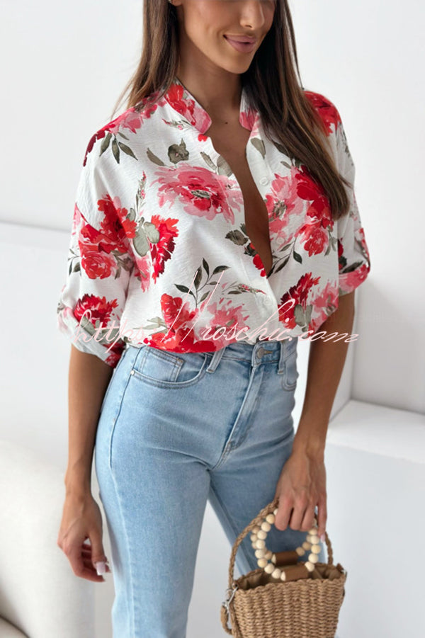 Stylish Floral Print Casual Shirt Top