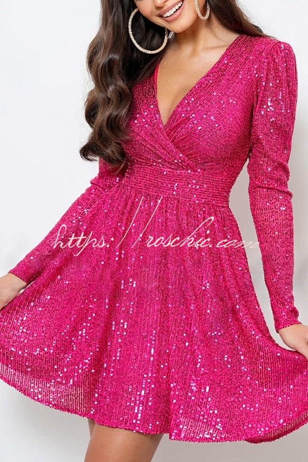 Girls Night Out Sequin Wrap Long Sleeve Mini Dress