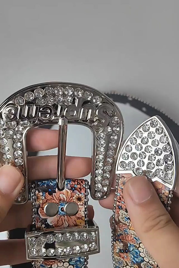 Fashionable Printed Rhinestone Letter-decorated Simple Belt