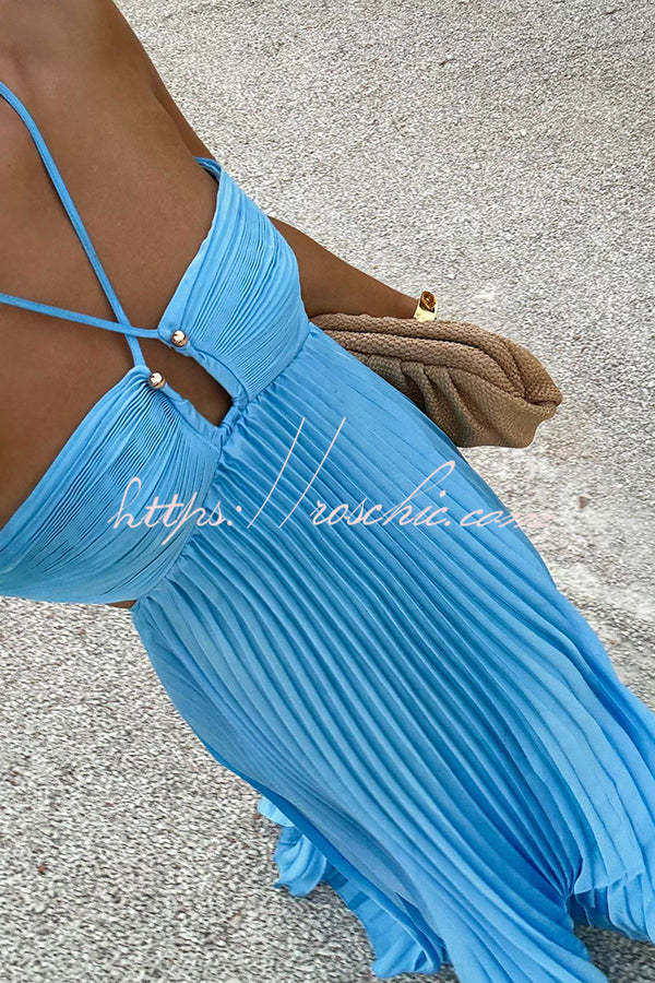 Caught Your Eye Satin Pleated Cross Straps Cutout Flowing Maxi Dress –  roschic