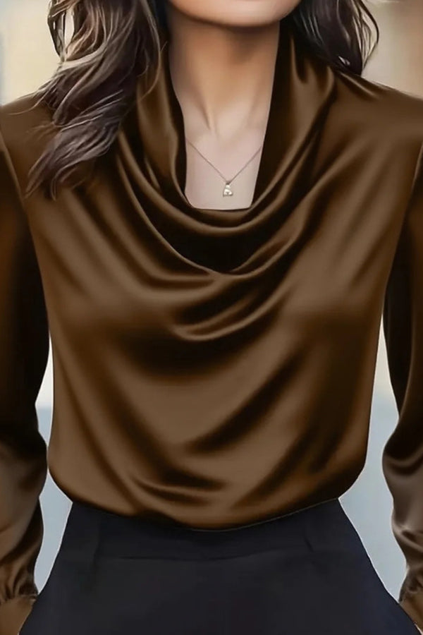 Satin Solid Color Elegant Long Sleeve Casual Shirt