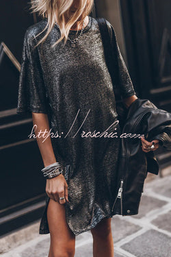 The Dark Sparkly Relaxed Slit T-shirt Mini Dress