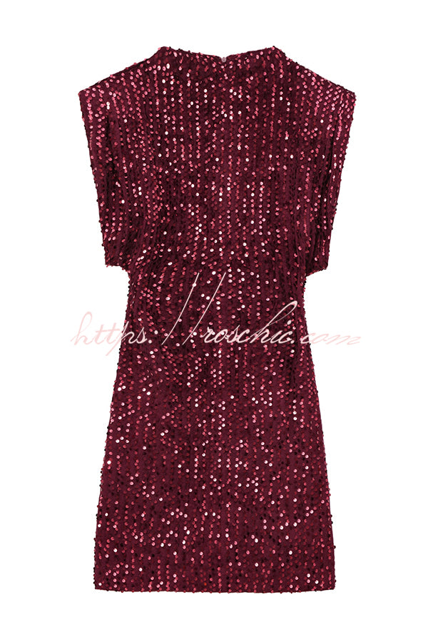 Fashionable Sequined Round Neck Sleeveless Slim-fit Mini Dress