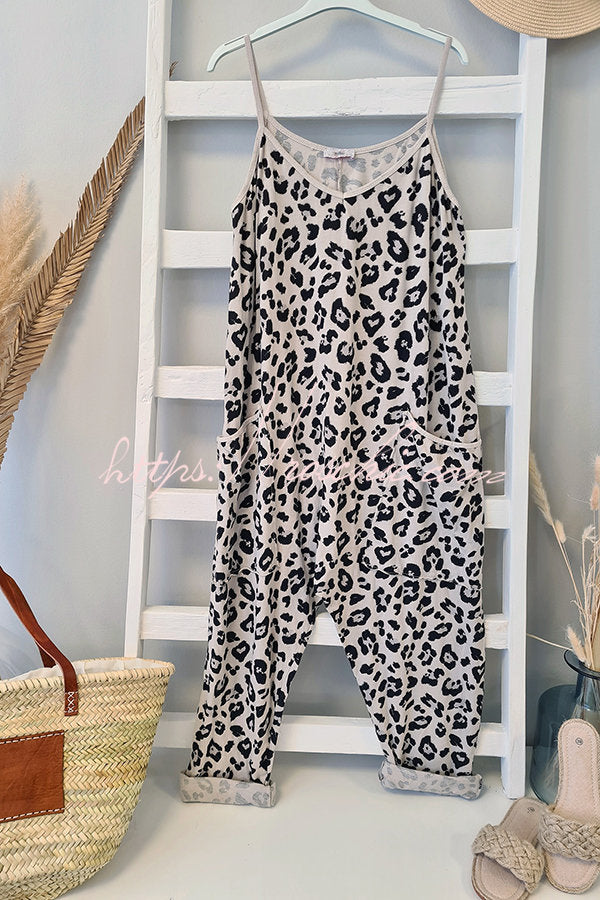 Kind and Casual Leopard Pocketed Relaxed Strap Jumpsuit