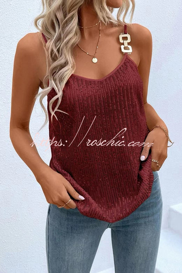 Dreamy and Dazzling Solid Sequin Buckle Cami Top