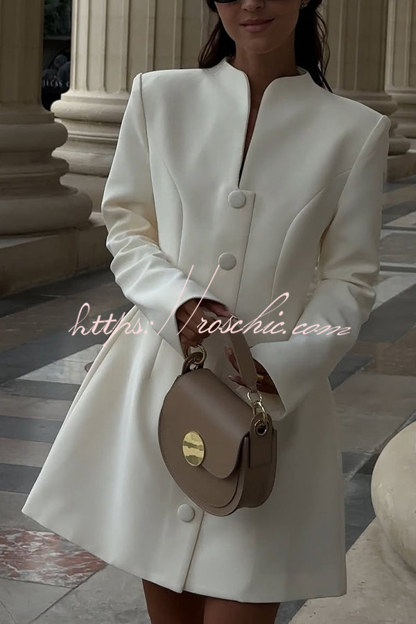 Solid Color Long-sleeved Slim-fit Button-down Casual Mini Dress