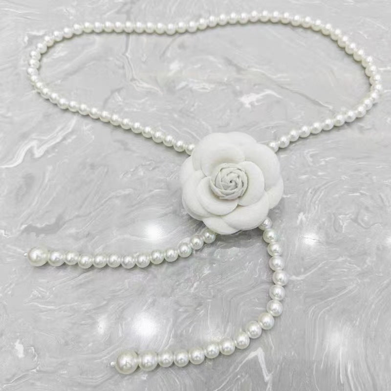 Elegant Camellia Pearl Waist Necklace