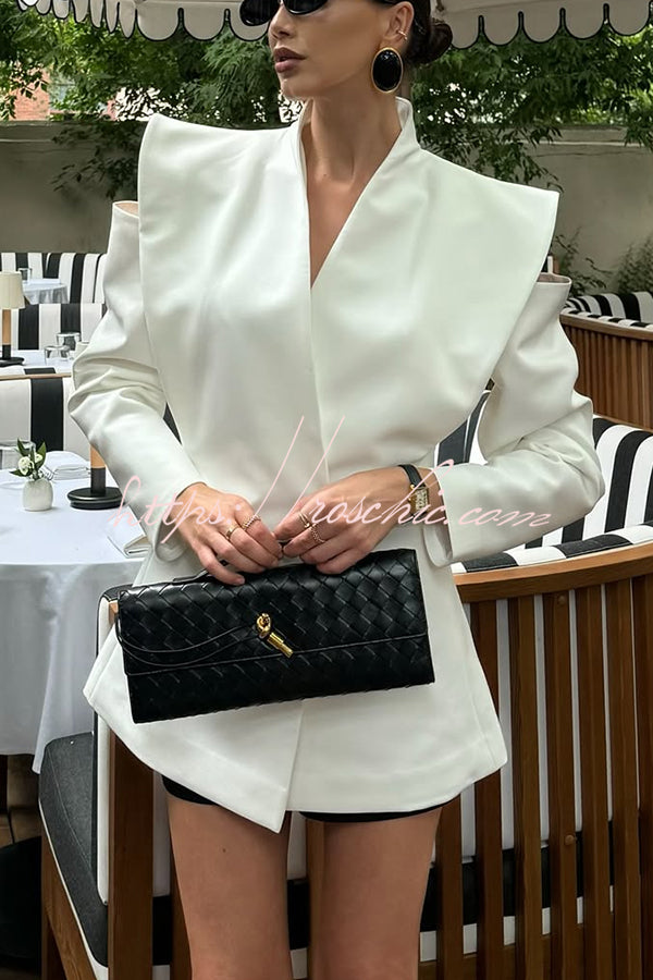 Fashionable Pioneer Stand V-neck Split Sleeve Loose Blazer