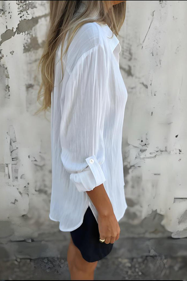 Solid Color Casual Pocket Button Loose Shirt