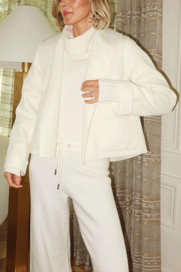 Comfortable Season Shawl Collar Open-front Long Sleeve Flap Pockets Crop Coat