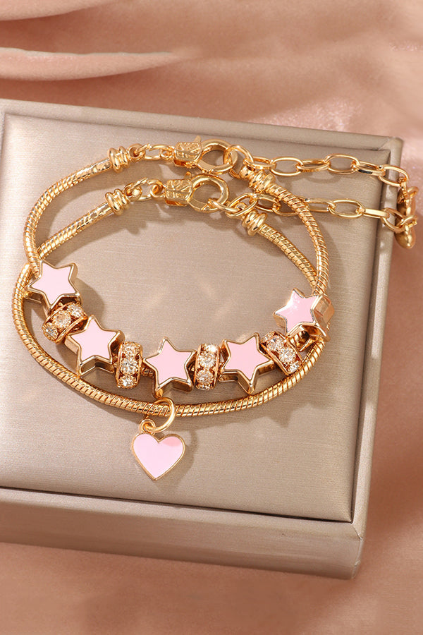 Pink Star Heart Pendant with Diamond Double Circle Bracelet