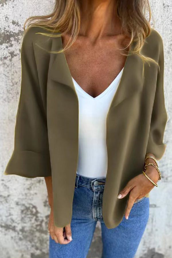 Solid Color Casual Lapel Faux Suede Cardigan Jacket