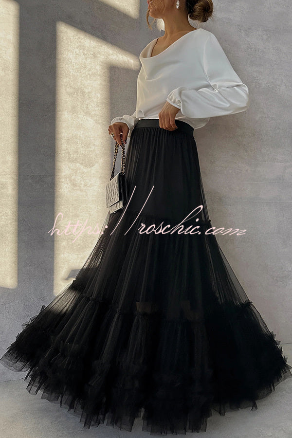 Surprising Tulle Paneled Stretch Waist Maxi Skirt