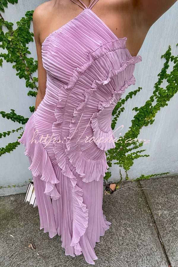 maxi pad dress Dream Ode Lily Pad Style Pleats and Ruffles Halter Gown Maxi Dress – roschic