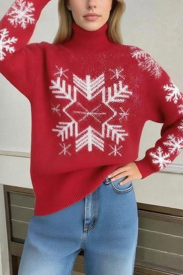Christmas Snowflake Pattern Long-sleeved Loose Knit Sweater