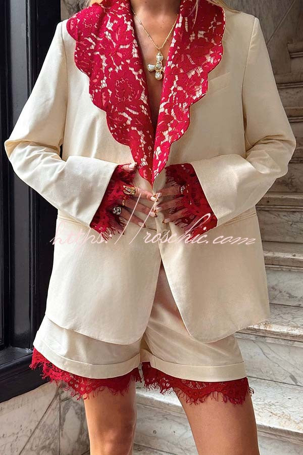 Love Letter Contrast Lace Detail Pocket Wide Leg Shorts